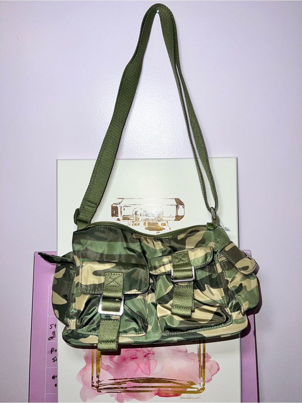 VS PINK Camouflage Crossbody Shoulder Bag - Green Camo
